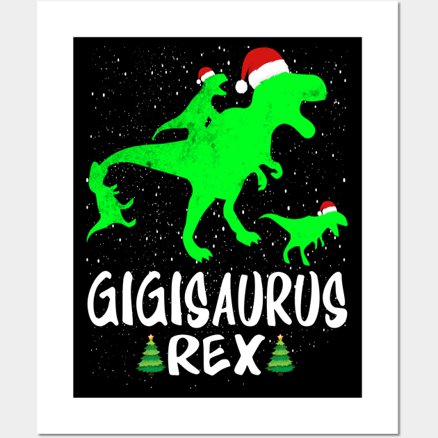 Gigi T Rex Matching Family Christmas Dinosaur Shirt Wall Art by intelus
